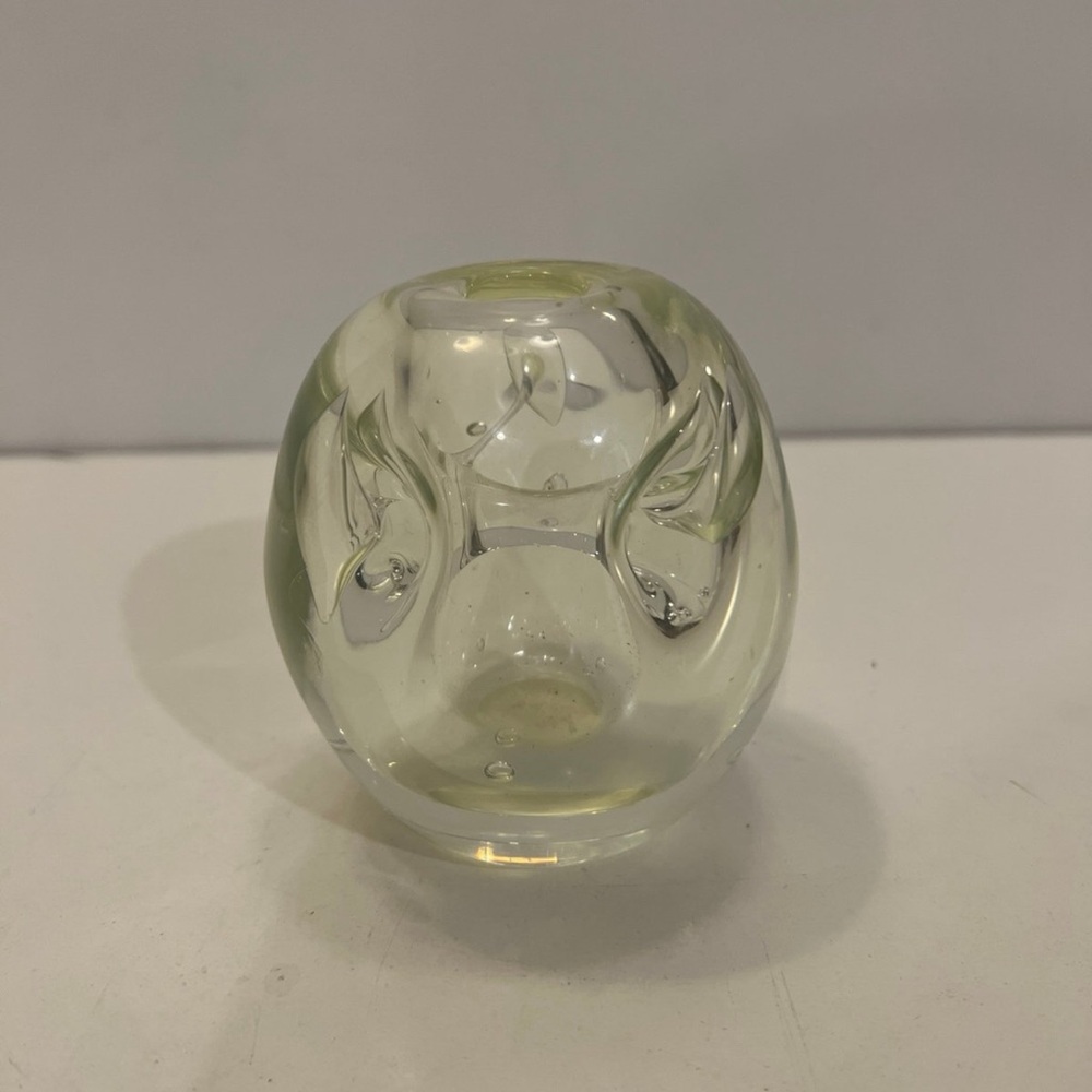 Cream and Green Glass Art Sphere with Intricate Bubbles